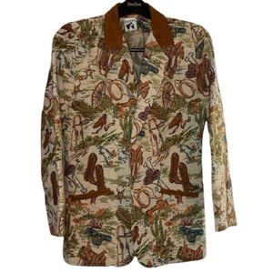 Vintage Western Tapestry Suit Jacket Cowboy Texas